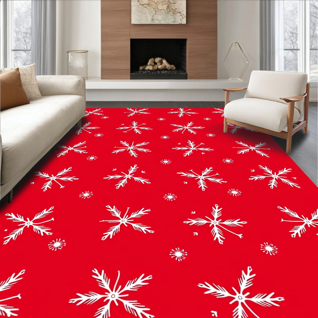 Crimson White Snowflake Cluster Accents Rug