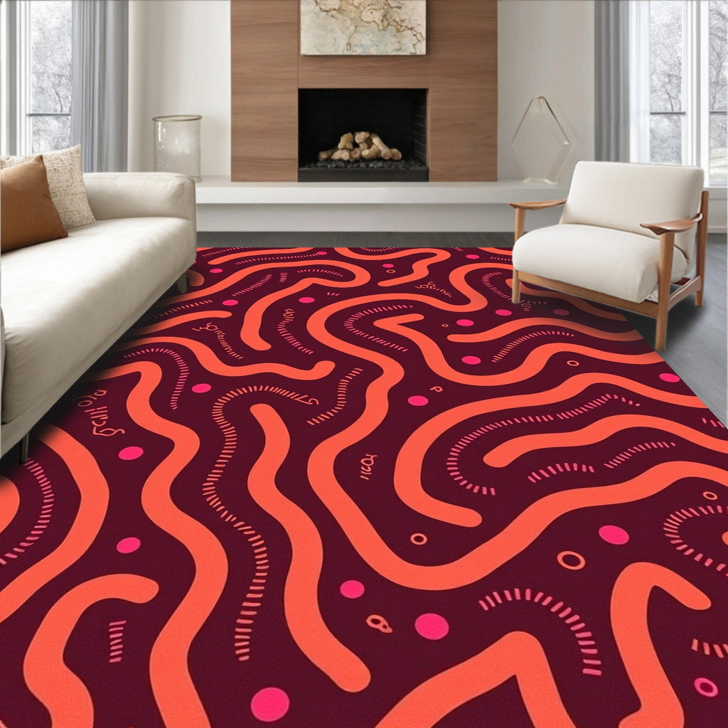 Crimson Organic Winding Lines Rug
