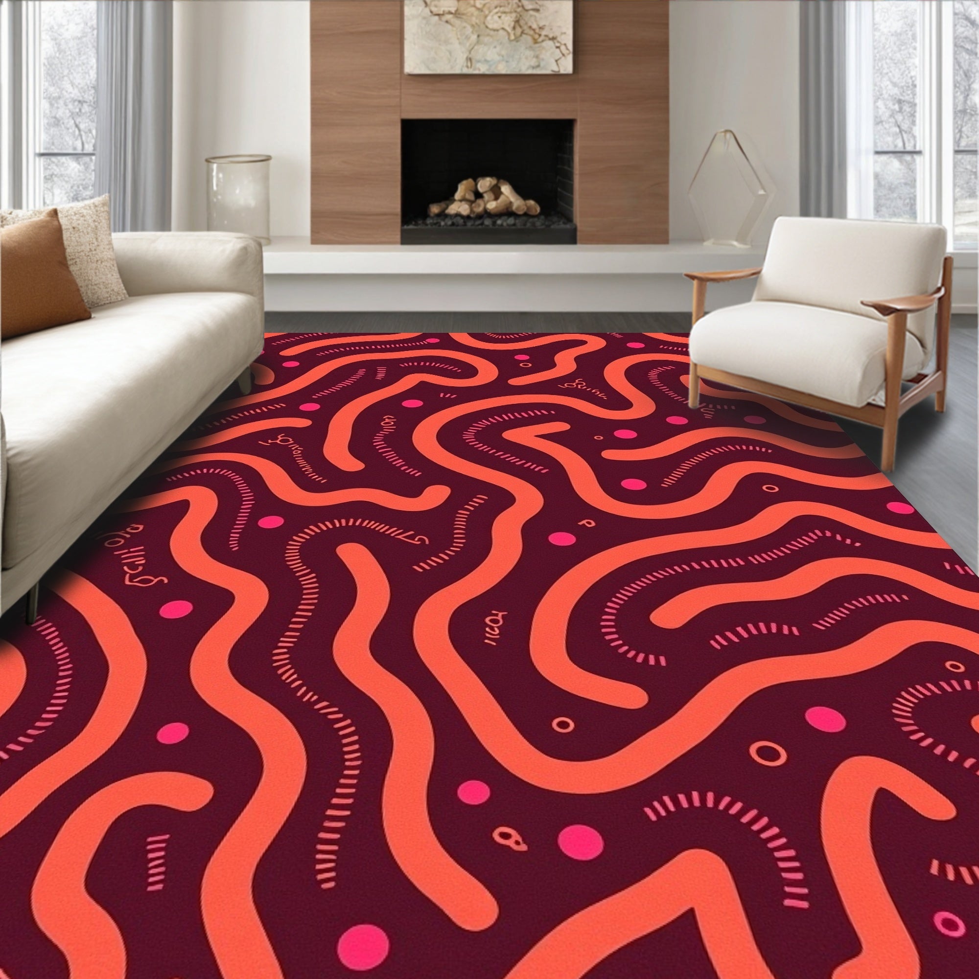 Crimson Organic Winding Lines Rug
