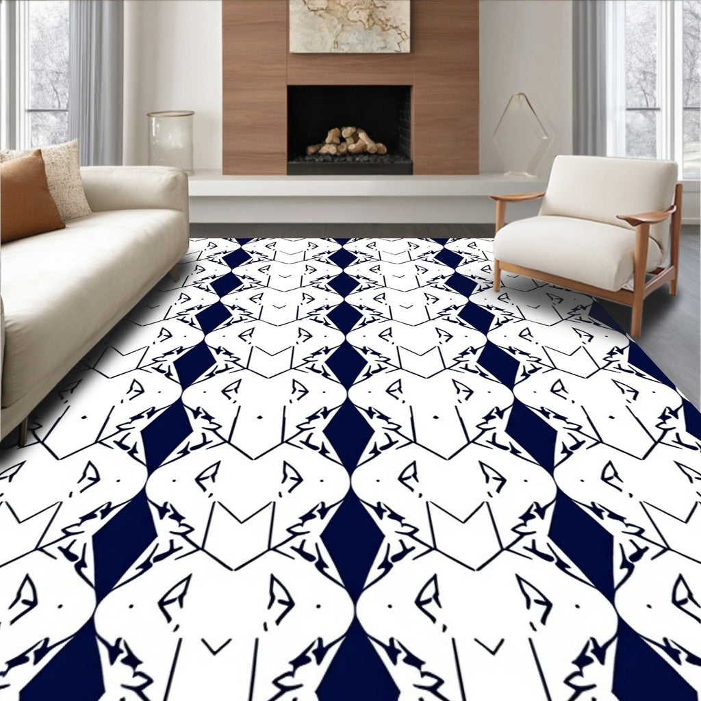 Navy White Geometric Art Deco Harmony Rug