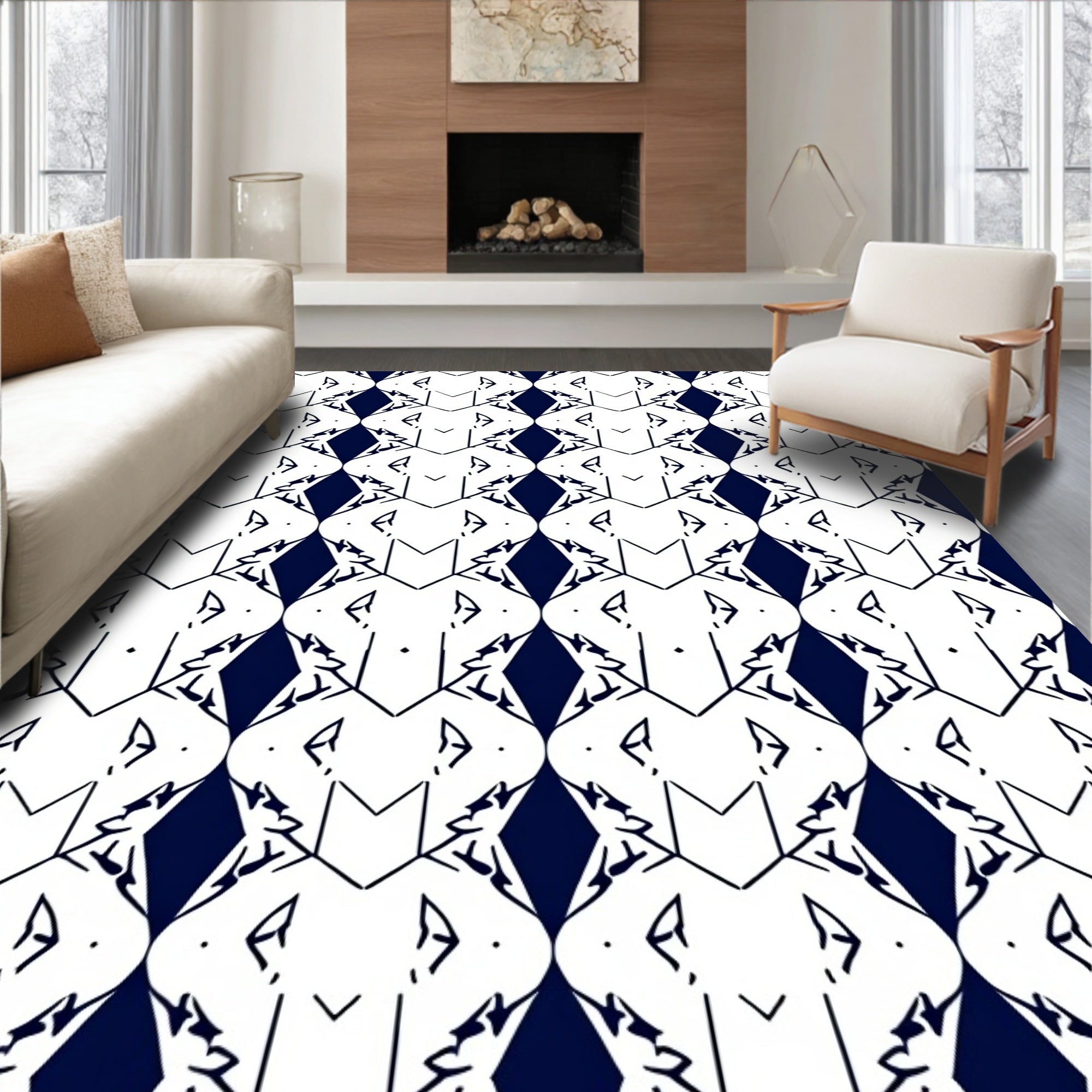 Navy White Geometric Art Deco Harmony Rug
