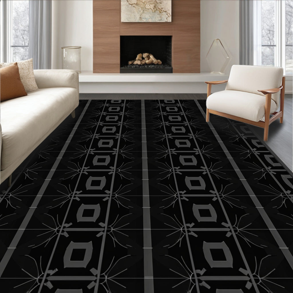 Dark Gray Geometric Starburst Medallion Rug