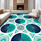 Teal Navy Concentric Circles Triangles Rug
