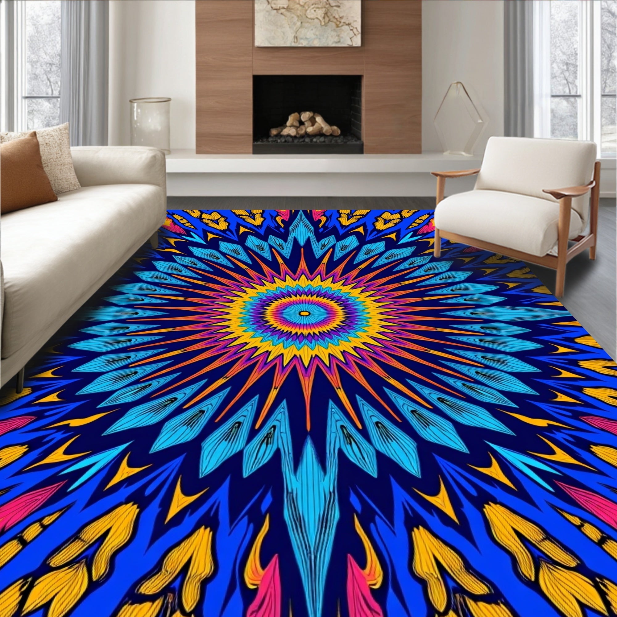 Vibrant Kaleidoscope Sunburst Medallion Rug
