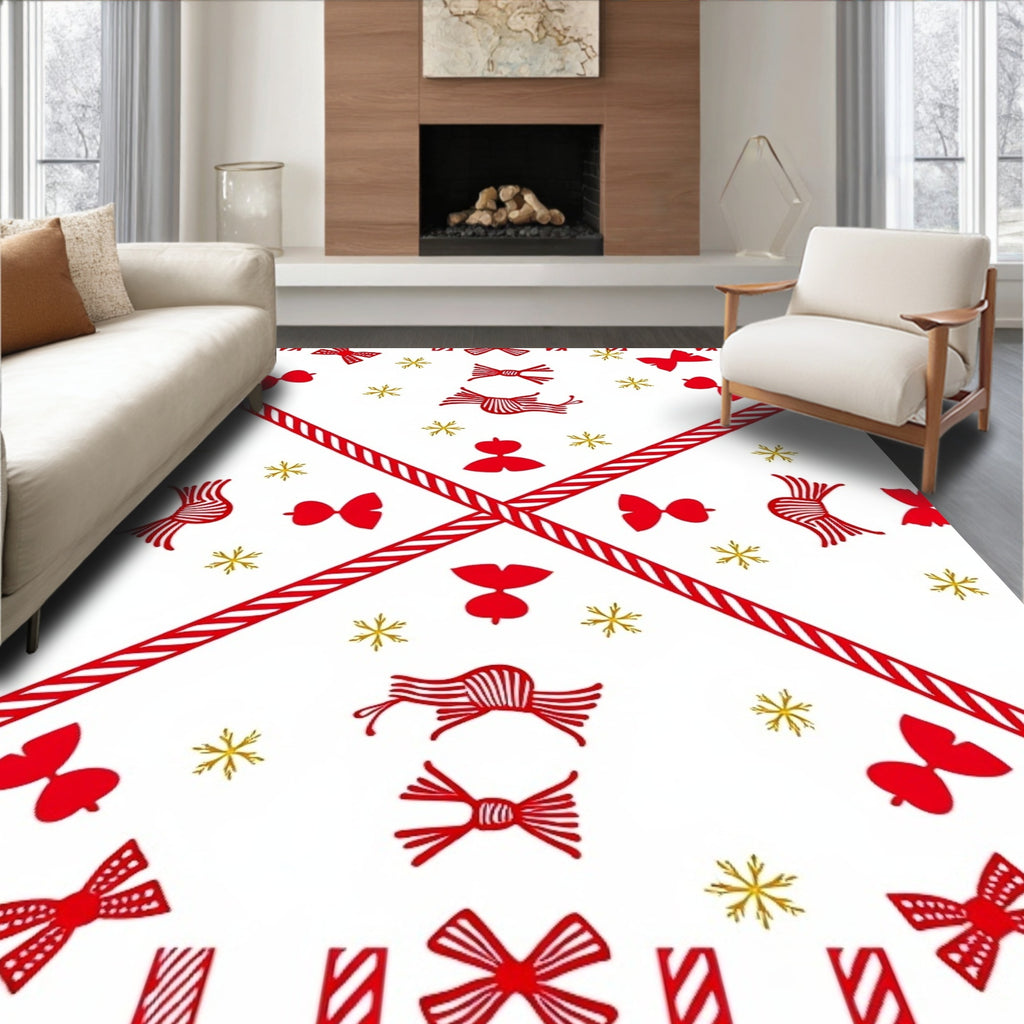 Red Bow Snowflake Geometric Arrangement Rug