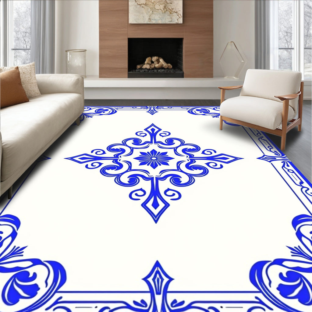 Royal Blue Ornate Corner Medallion Rug
