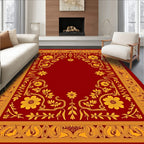 Rich Red Golden Floral Border Rug