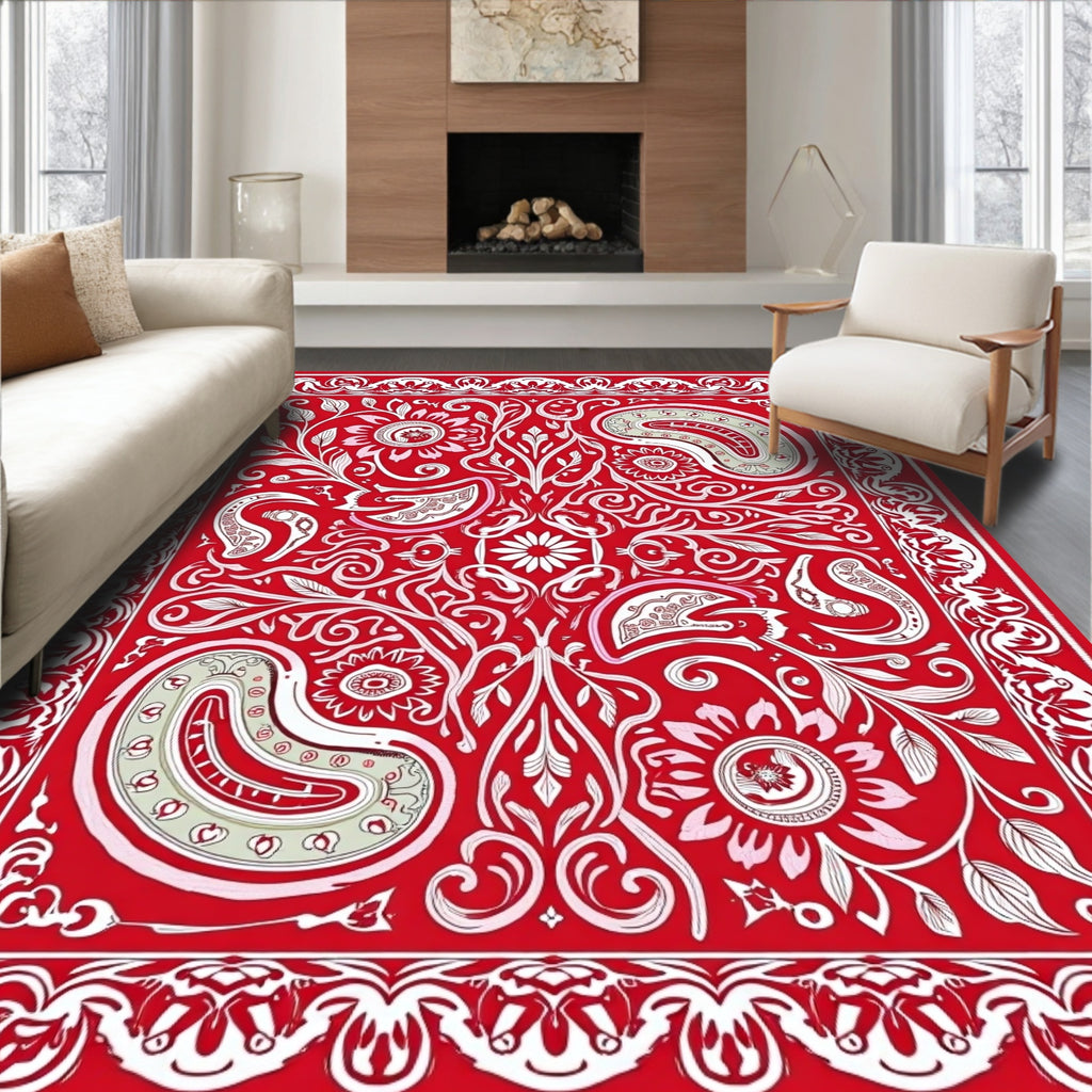 Vibrant Red Paisley Floral Medallion Rug