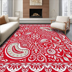 Vibrant Red Paisley Floral Medallion Rug