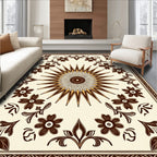 Cream and Brown Floral Sunburst Rug