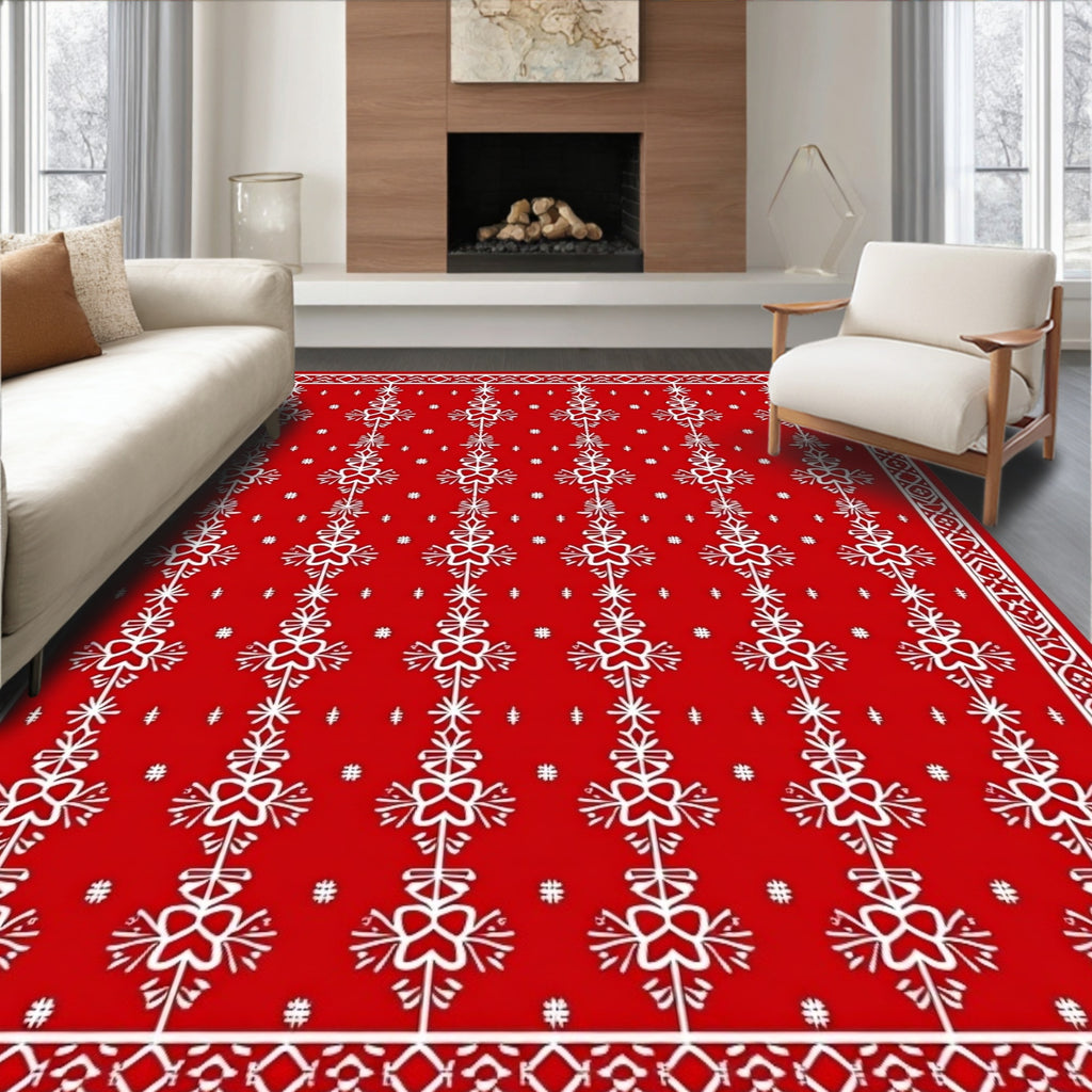 Crimson White Folk Scandi Medallion Rug