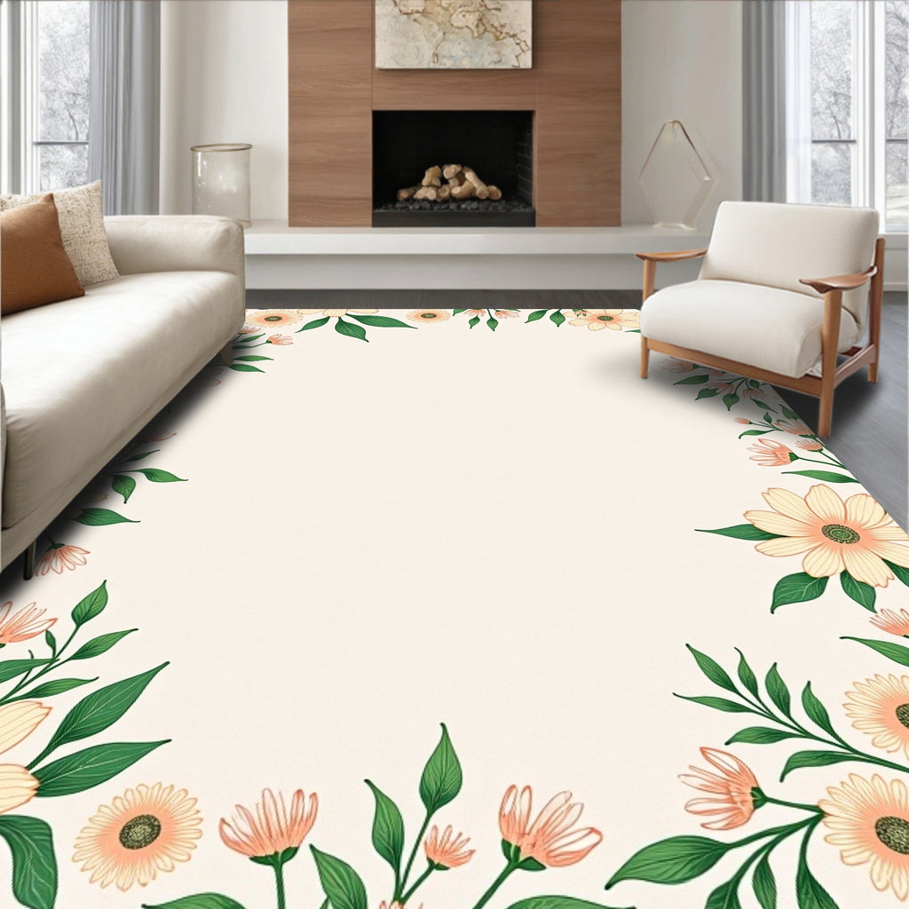 Peach Blossom Floral Border Rug