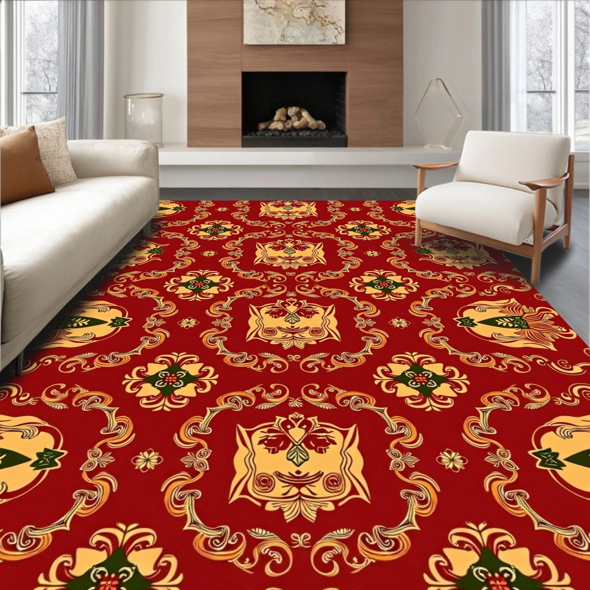 Crimson Gold Floral Crests Rug