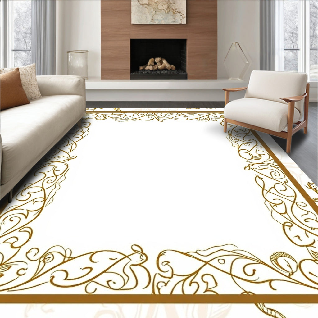 Golden Swirling Vine Art Nouveau Border Rug
