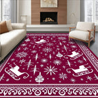 Crimson White Winter Sleigh Forest Rug