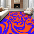 Vibrant Blue Swirls Orange Abstract Rug