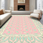 Pale Pink Mint Green Floral Border Rug