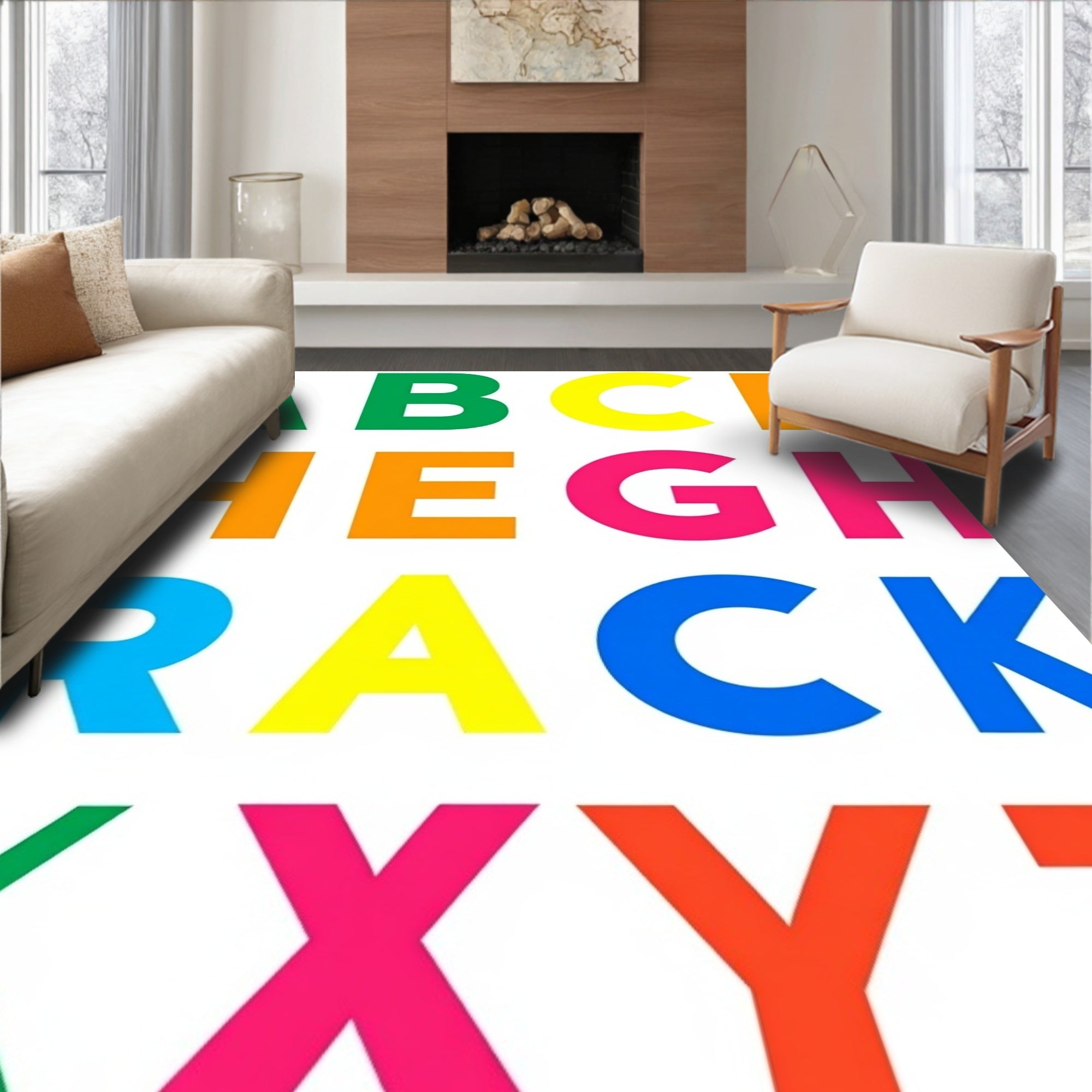 Alphabet letters vibrant color arrangement Rug