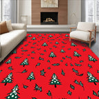 Christmas Tree and Holly Accents Red Rug