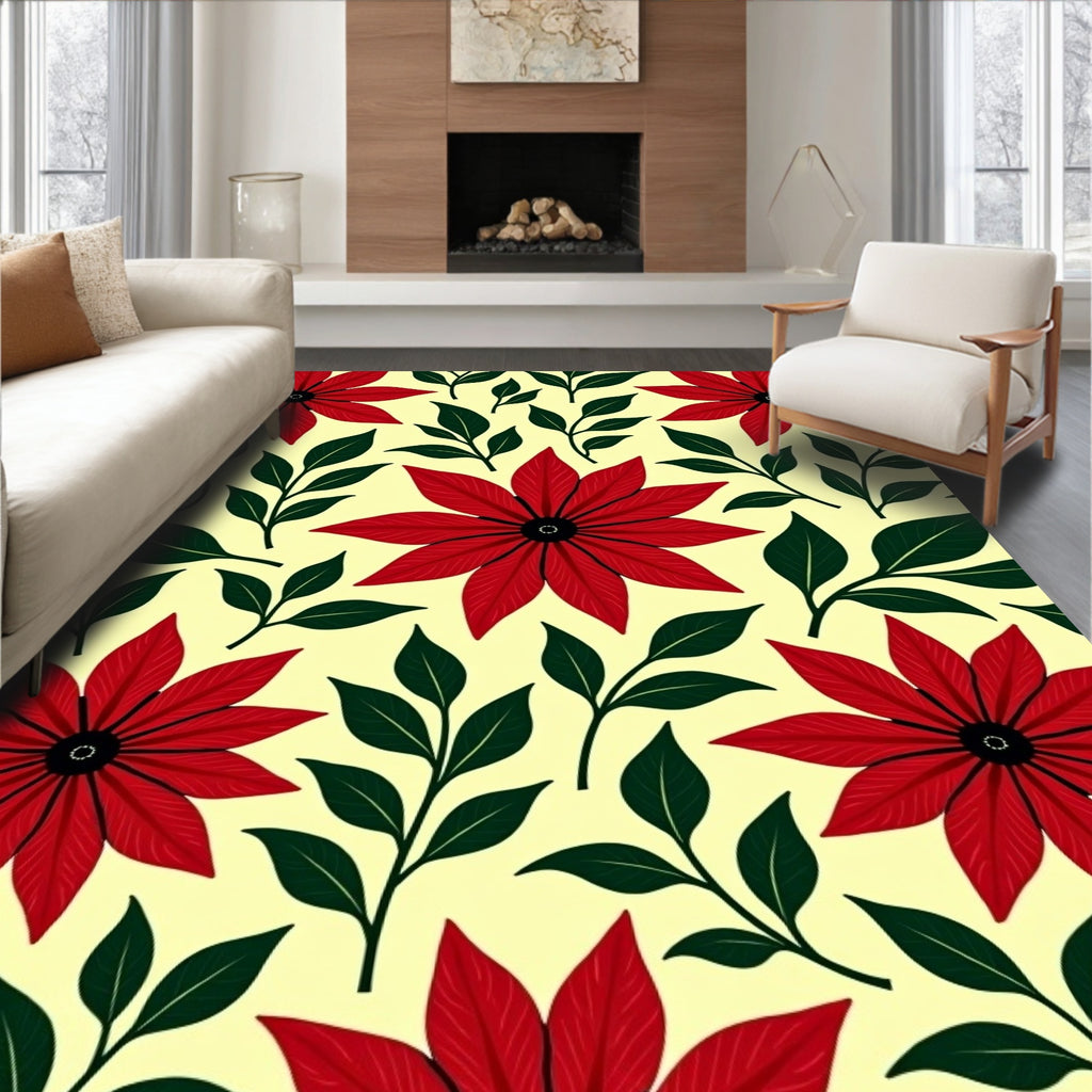 Crimson Red Starburst Foliage Rug