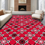 Bold Red White Black Geometric Medallion Rug