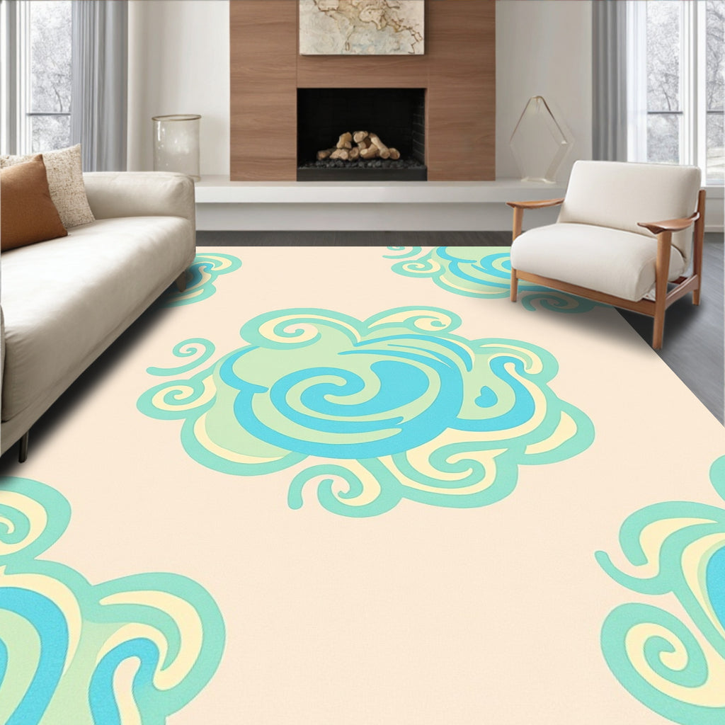 Aqua Teal Swirls Subtle Cloud Rug
