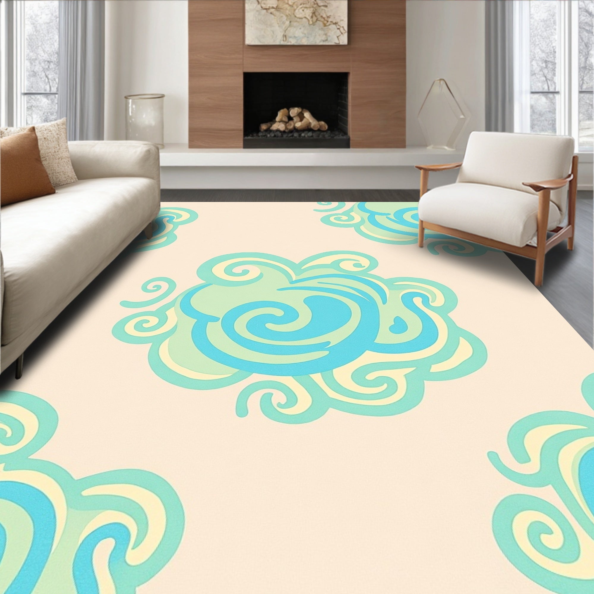 Aqua Teal Swirls Subtle Cloud Rug