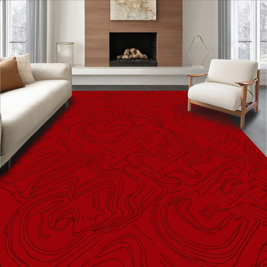 Crimson Swirl Abstract Terrain Rug