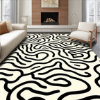 Cream Black Abstract Line Maze Rug