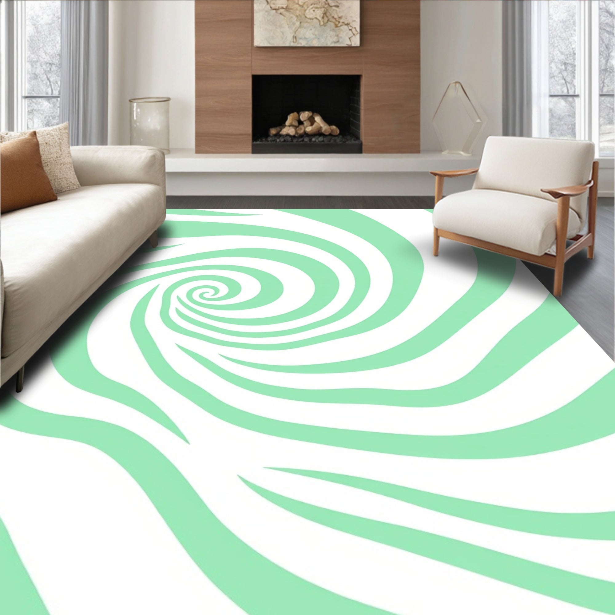 Mint Green Swirl Optical Illusion Rug