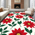 Bold Red Floral Leaf Arrangement Rug