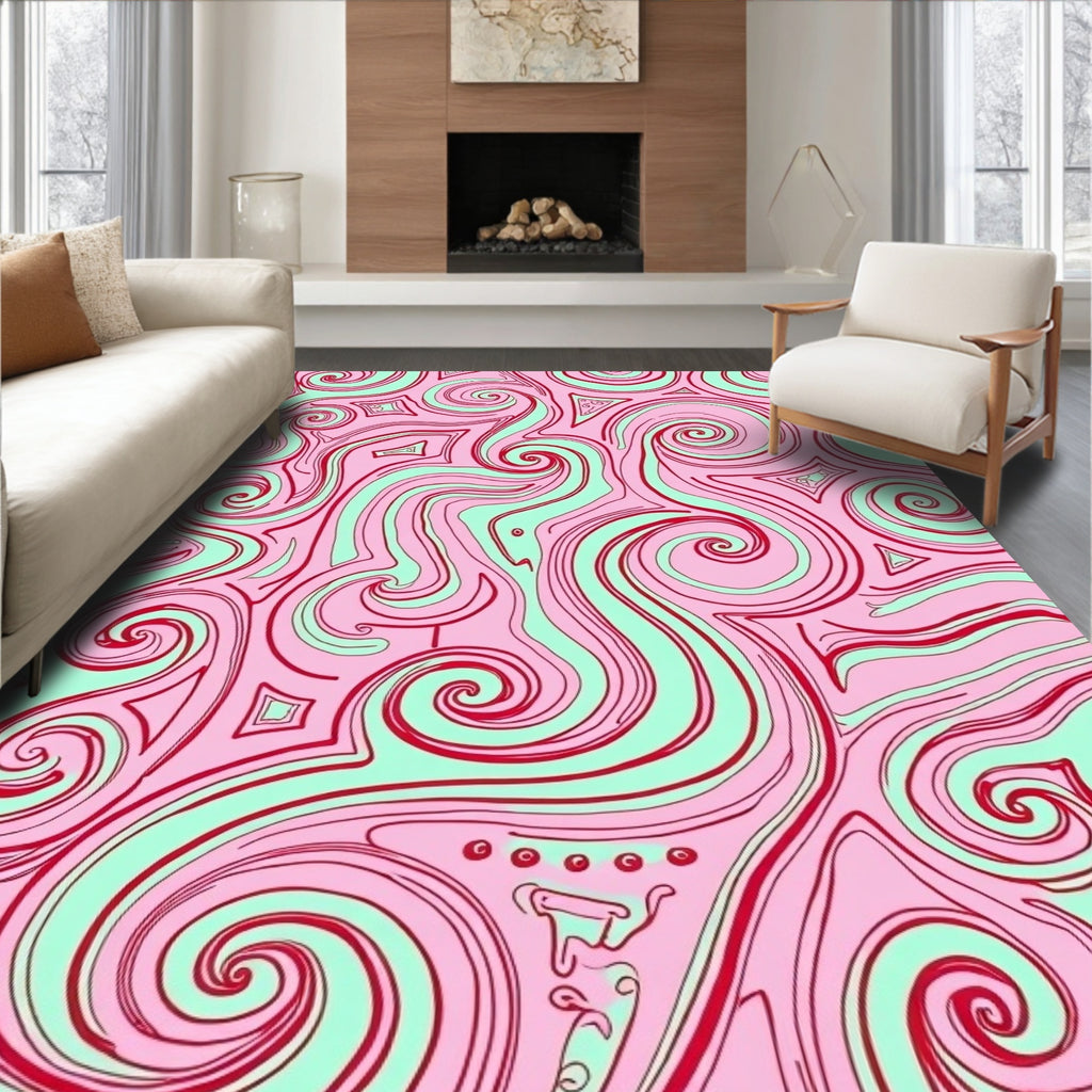 Pink Swirls with Red Lines Abstract Rug