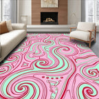 Pink Swirls with Red Lines Abstract Rug