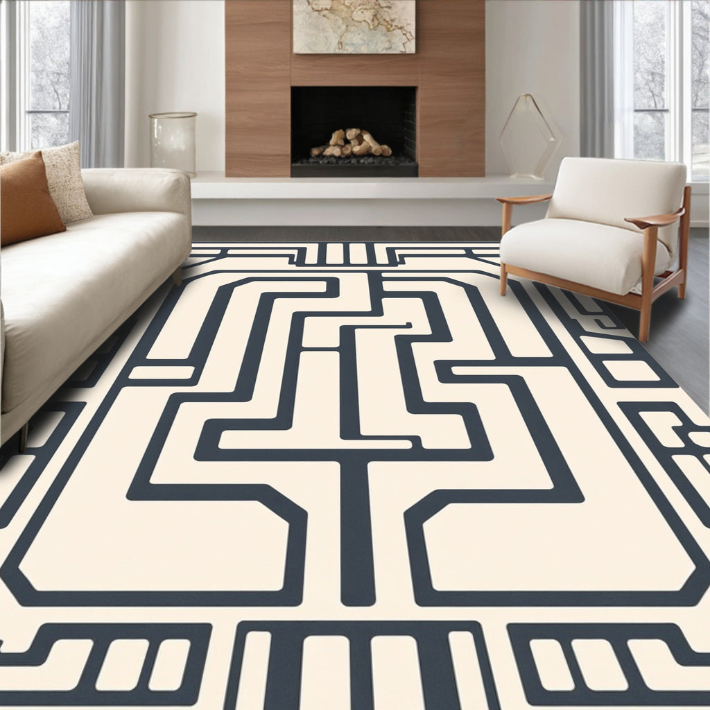Dark Gray Linear Maze Rug