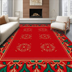 Crimson Red Floral Holly Border Rug
