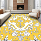 Golden Floral Scroll Medallion Rug