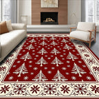 Crimson White Tree Snowflake Border Rug