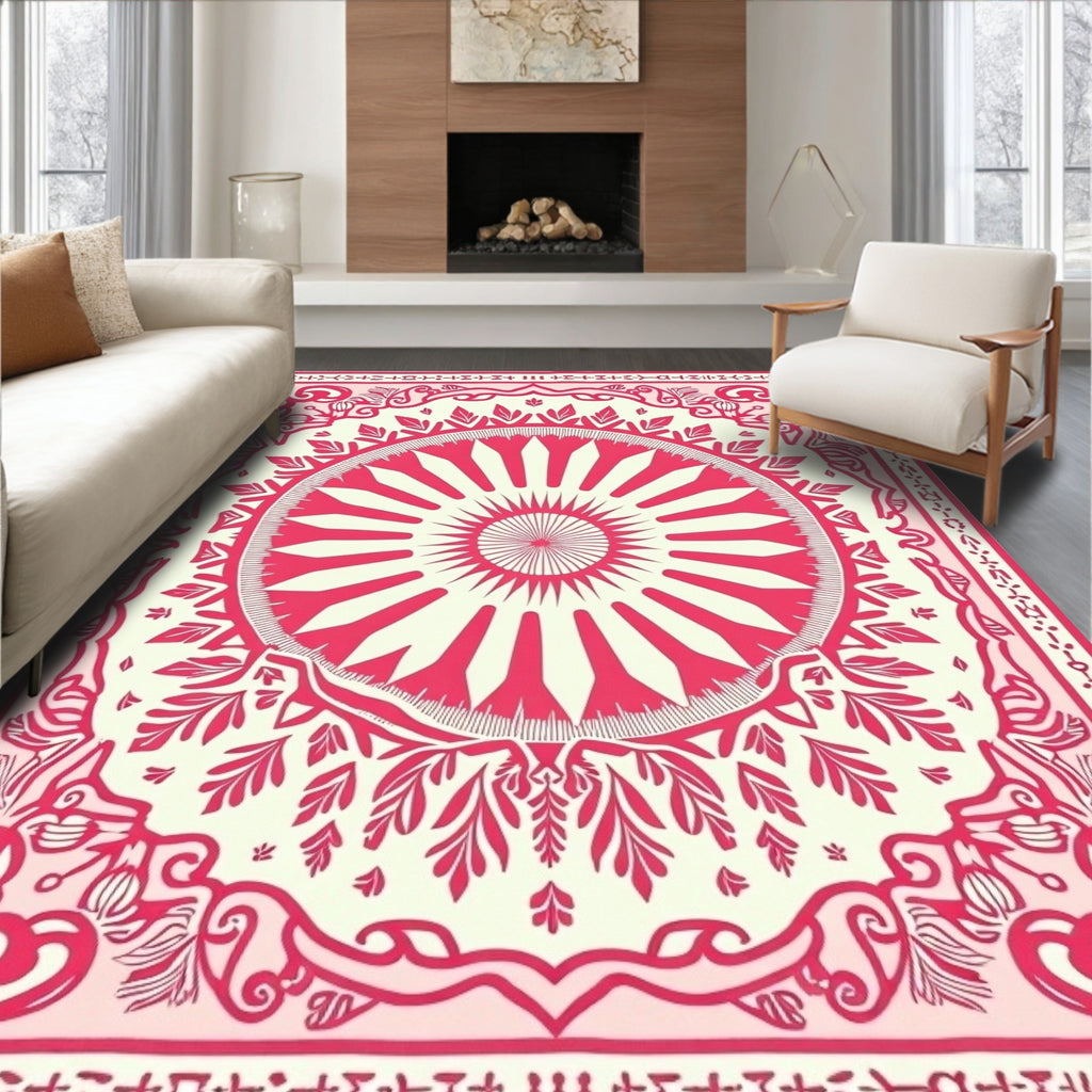 Cardinal Red Sunburst Mandala Rug