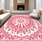 Cardinal Red Sunburst Mandala Rug