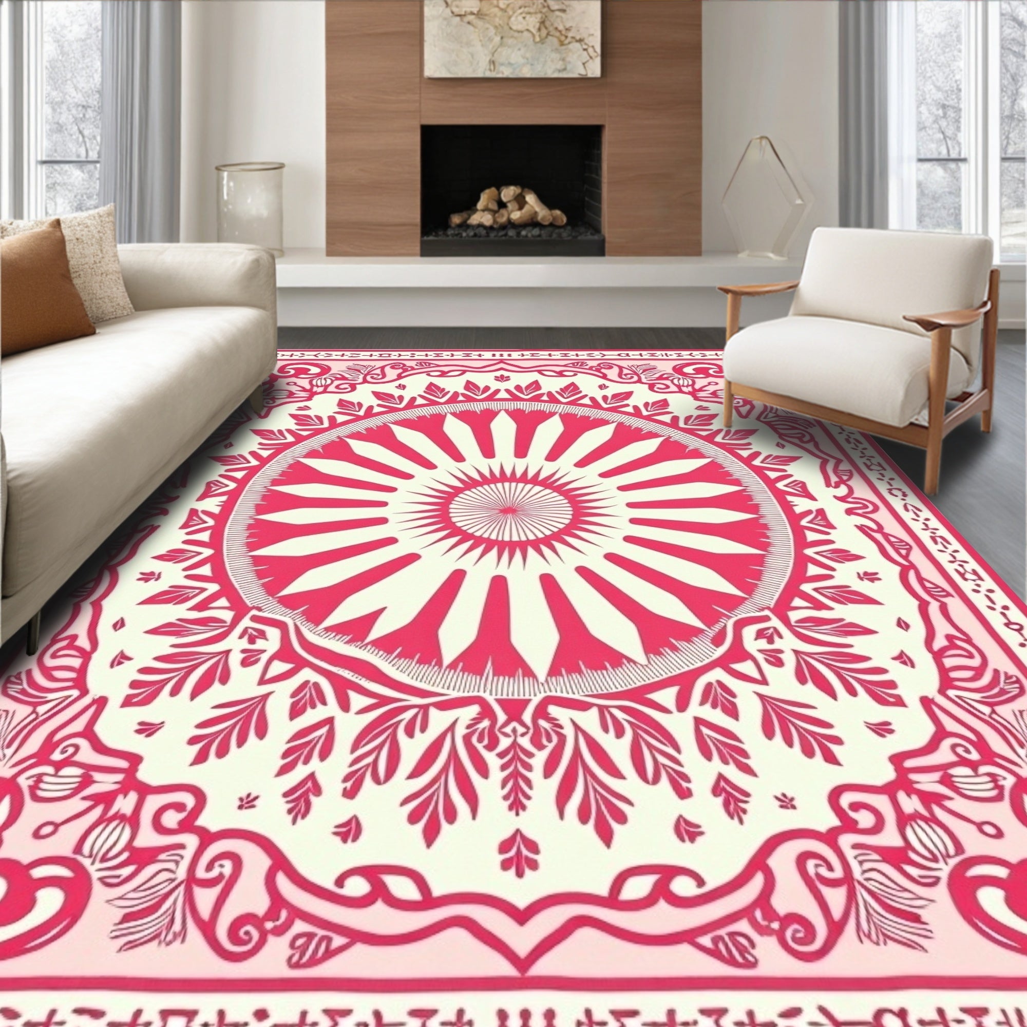 Cardinal Red Sunburst Mandala Rug