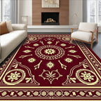 Crimson Yellow Ornate Medallion Border Rug