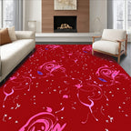 Crimson Abstract Swirl And Flower Rug