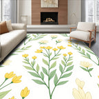 Delicate Yellow Flower Green Leaf Branch Rug