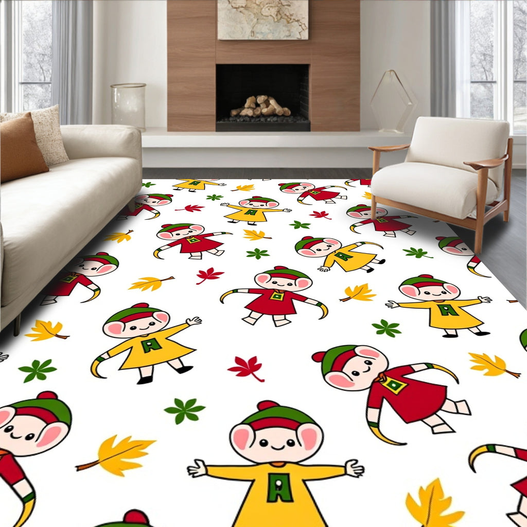 Cute Autumn Mice Falling Leaves Rug