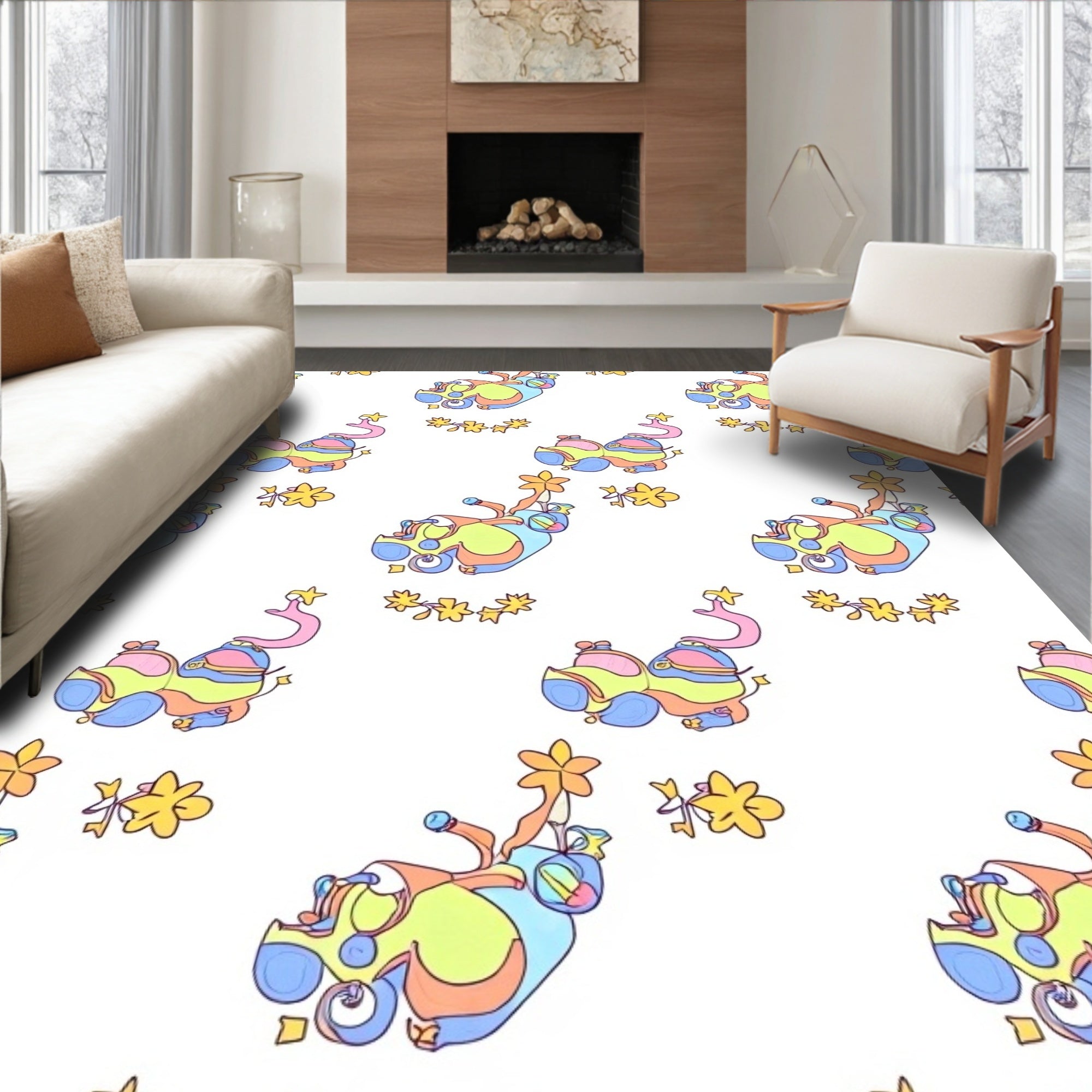 Whimsical Groovy Space Car Swirls Rug