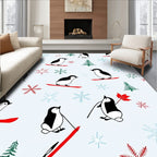 Whimsical Penguin Skiing Snow Snowflake Theme Rug