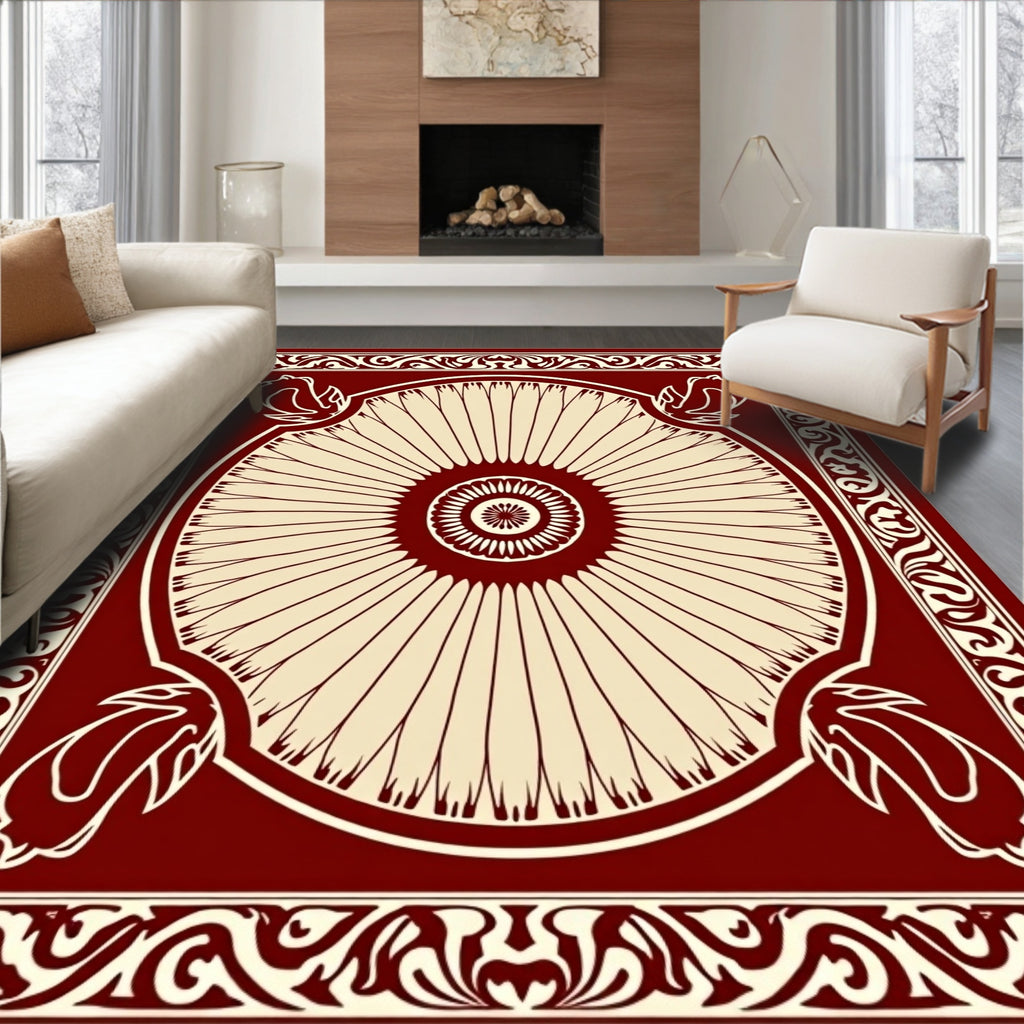 Deep Red Vintage Floral Medallion Rug