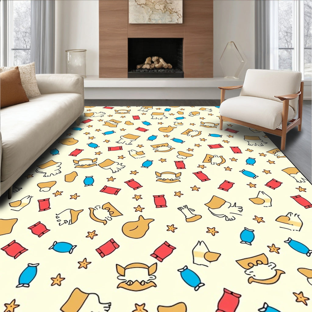 Whimsical Tan Orange Cat Characters Rug