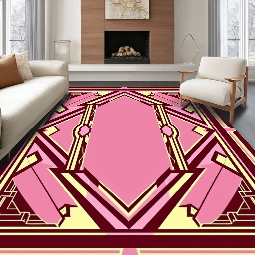 Art Deco Pink Geometric Tableau Rug