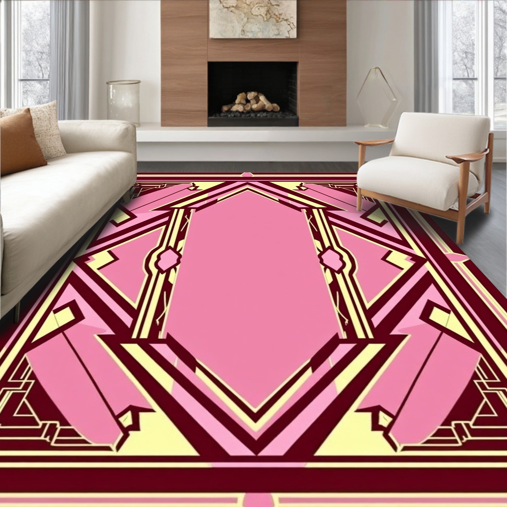 Art Deco Pink Geometric Tableau Rug